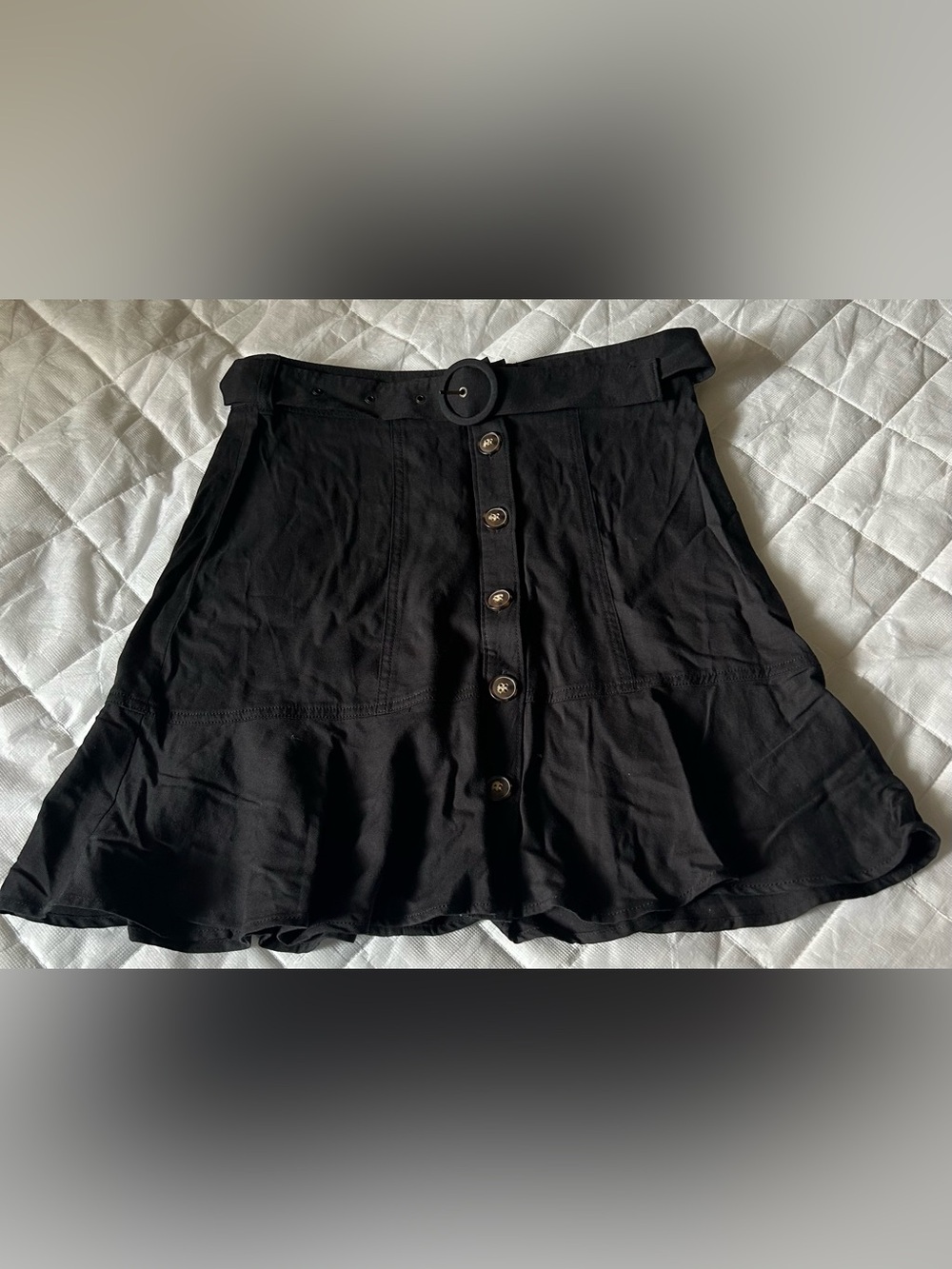 Nine West Black Button-Front A-Line Skirt with Belt Size S